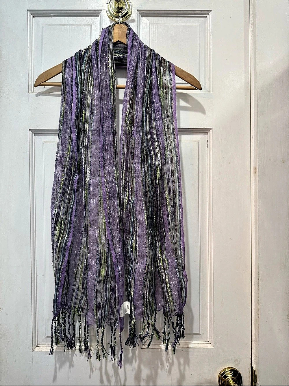 Striped Fringe Scarf in Purple with Green and other colors